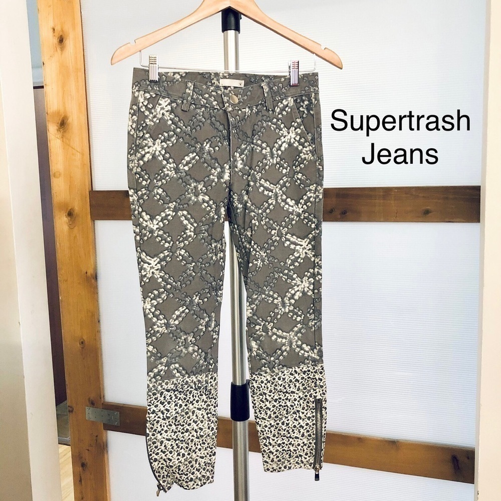 NWOT SuperTrash Grey Patterned Slim Crop Stretchy Jeans / Sz‎ M